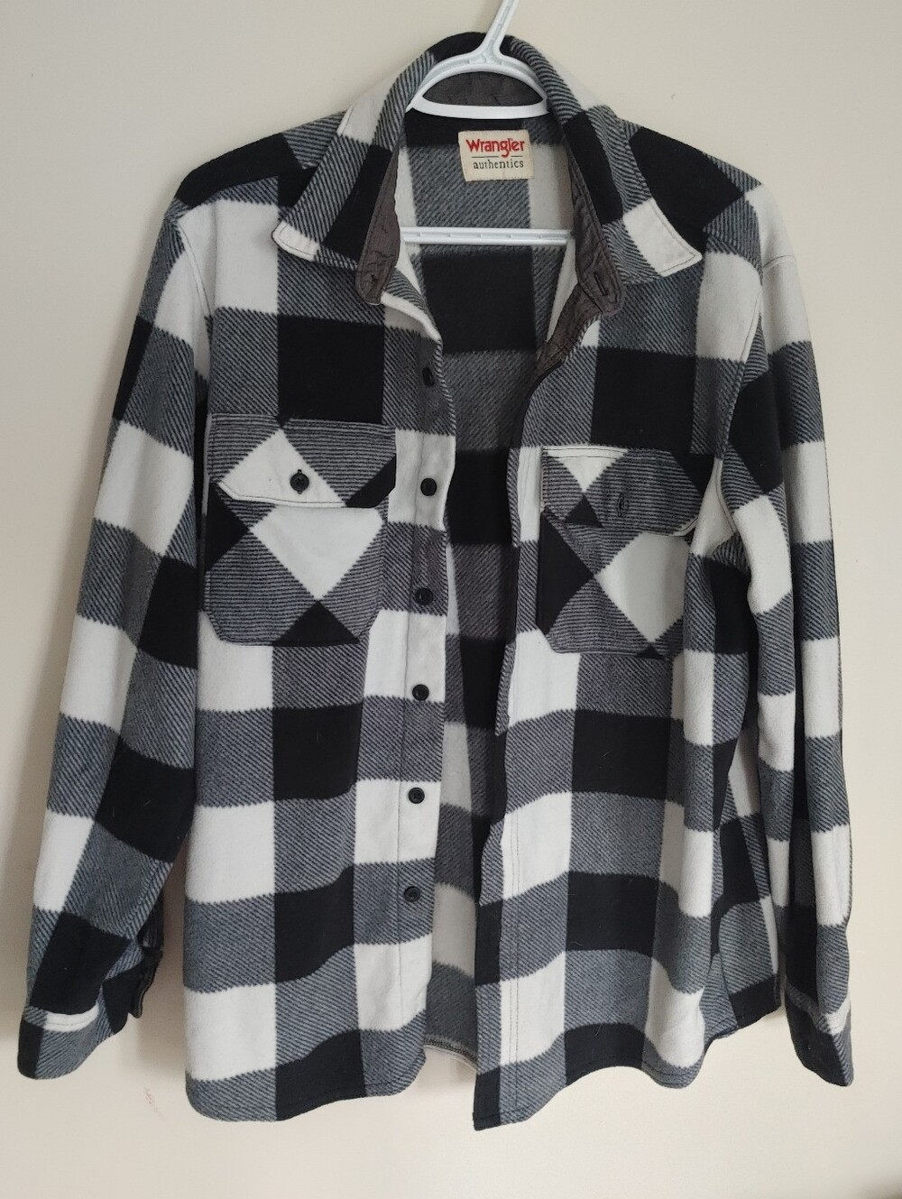 Wrangler Black and White Buffalo Plaid Button-Up Shirt Jacket